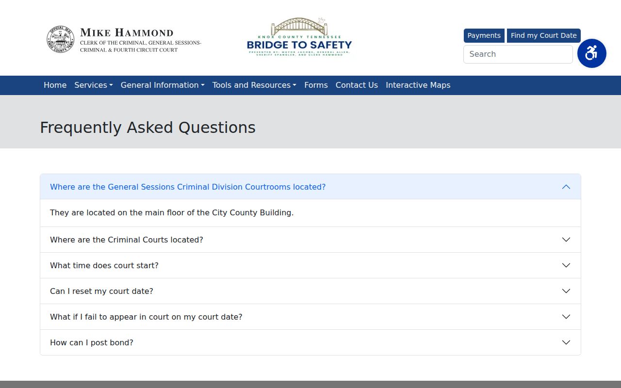 Knox County active warrant confirmation and missed-appearance instructions from the Criminal Court Clerk