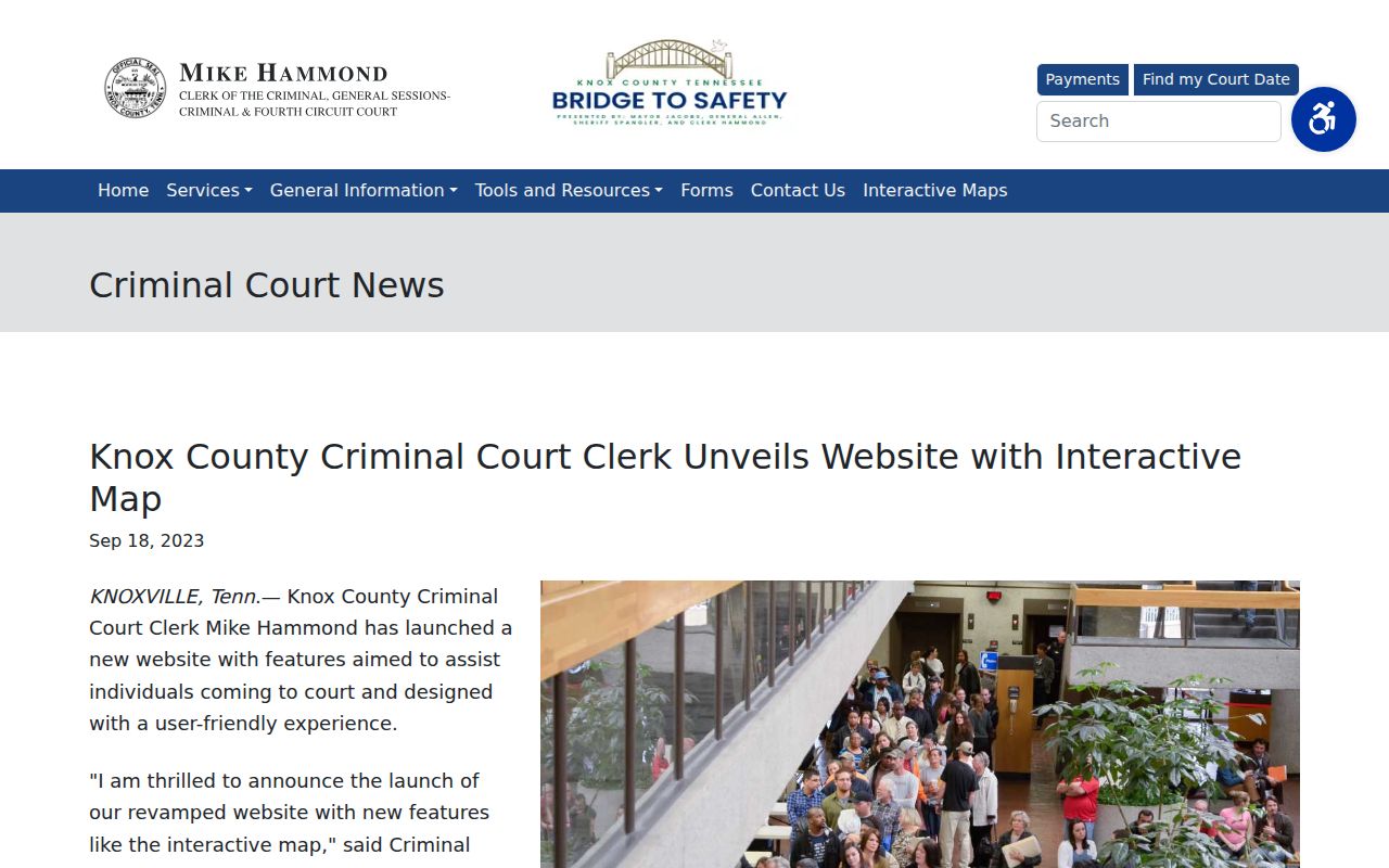 Knox County bench warrant court access: Criminal Clerk map and payment service notice