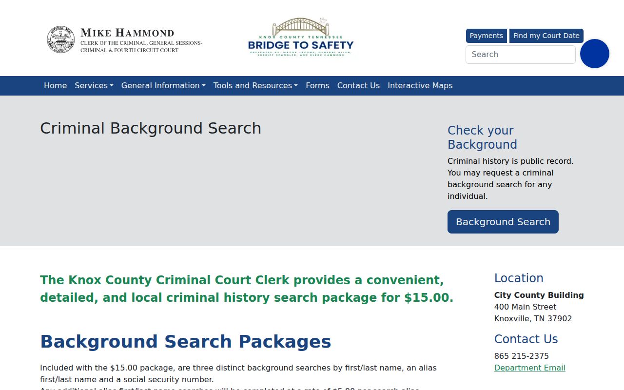 Knox County bench warrant records: Criminal Court Clerk local records service description
