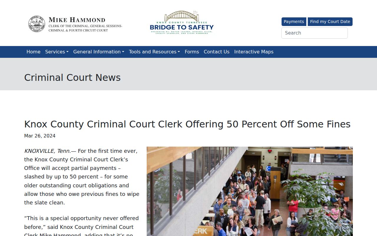 Knox County traffic and court-obligation records: dated 2024 Criminal Clerk settlement notice