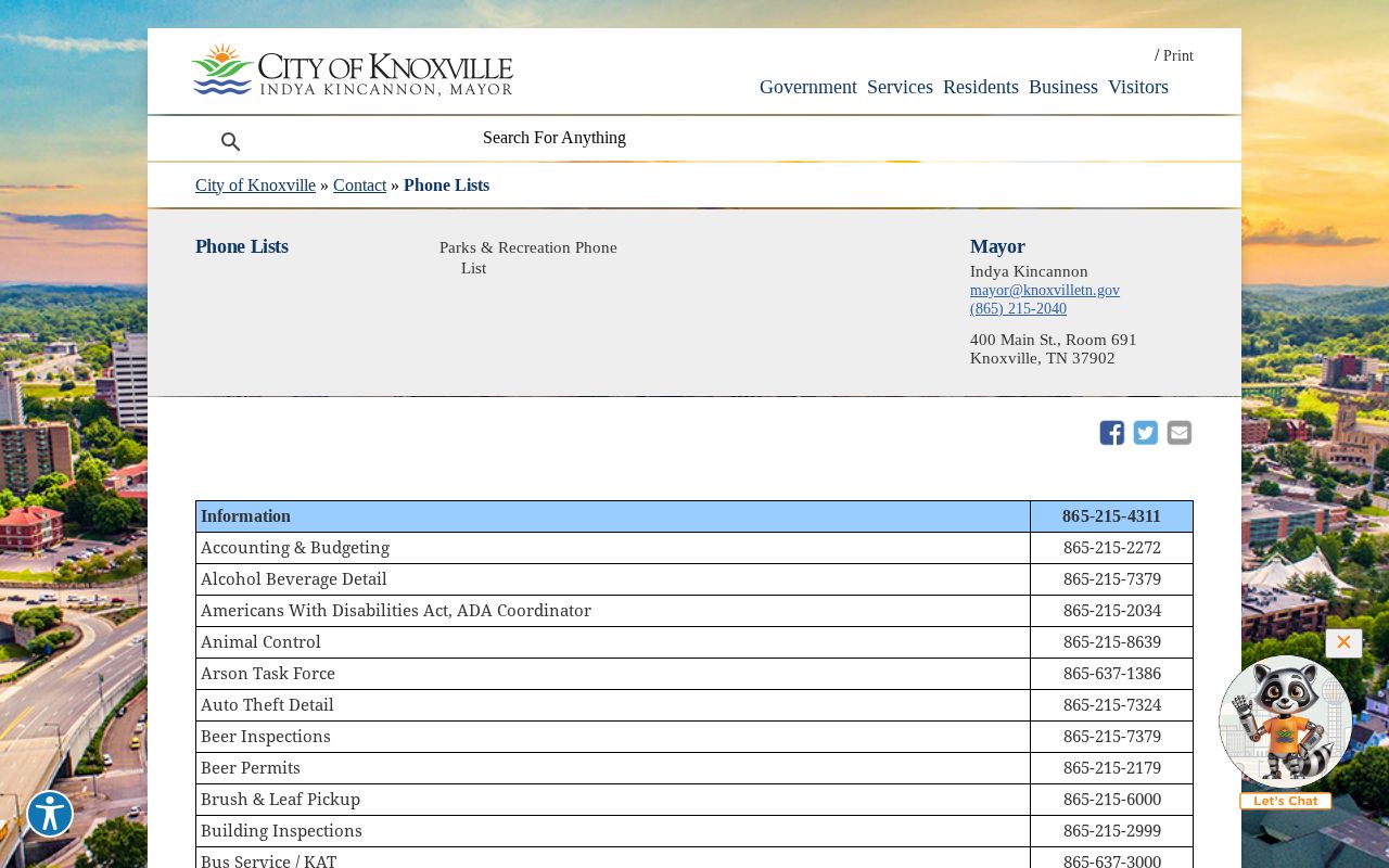 Knox County traffic warrant contact routing in Knoxville's official phone directory