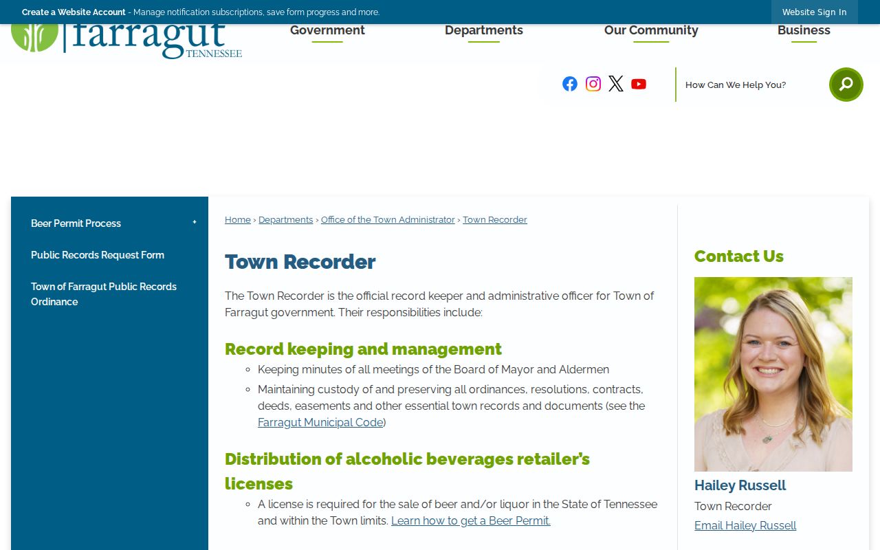 Knox County municipal warrant records request through the Farragut Town Recorder